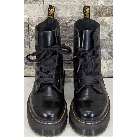 Dr. Martens Molly Leather Platform Boots Satin Ribbon Black Combat Womens 11 - Picture 3 of 15